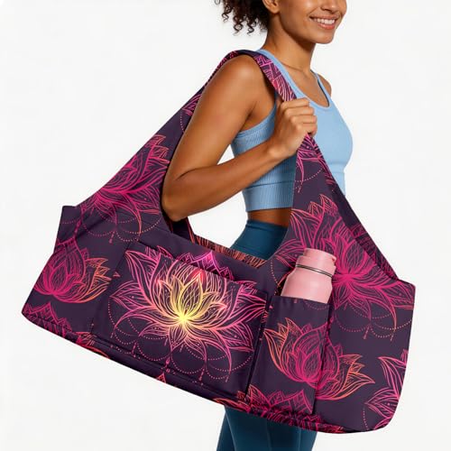 Yoga Mat Bag for Women Men Large Yoga Bag Travel - color: Lotus