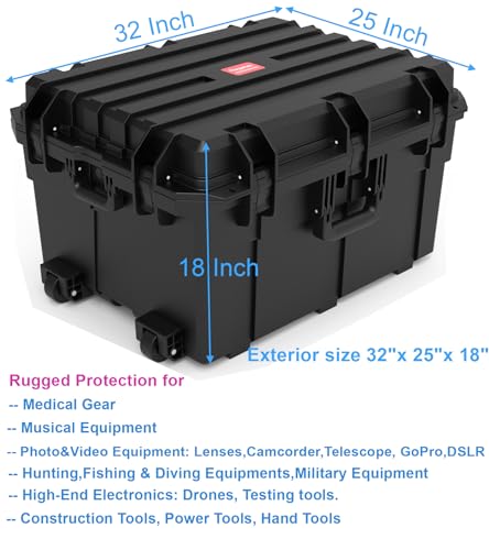 Regetek Waterproof Hard Case 32 x 25 x 18 Inch, Equipment Roller Case with Wheels,Customizable Foam, for Electronic, Tool, camera, lenses, Camcorder,Drone, IP67, Shockproof, Inner 25.8" x19.2" x 15.1"