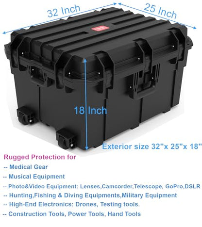 Regetek Waterproof Hard Case 32 x 25 x 18 Inch, Equipment Roller Case with Wheels,Customizable Foam, for Electronic, Tool, camera, lenses, Camcorder,Drone, IP67, Shockproof, Inner 25.8" x19.2" x 15.1"