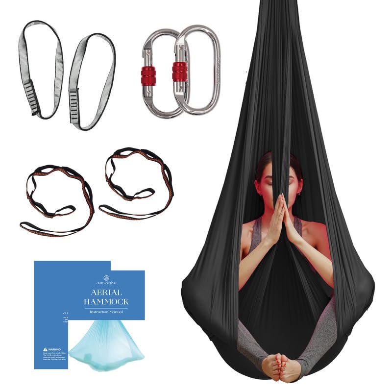 Aerial Yoga Hammock Swing, 4.5 Yards, Aerial Silks with Hardware - color: Black, size: 4.5 yards