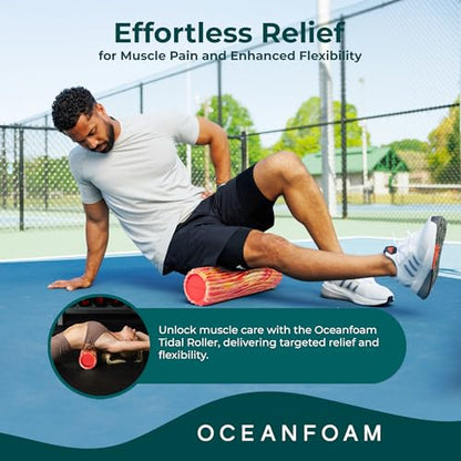 Oceanfoam Tidal Roller - Red, Gold & Natural Marbled - Muscle Massage Foam Roller for Back Pain & Stretching - Firm and Ergonomic Wide Wave Textured - Yoga, Athletics, & Wellness - Full Size, 20" x 5" - color: Red, Gold & Natural Marbled