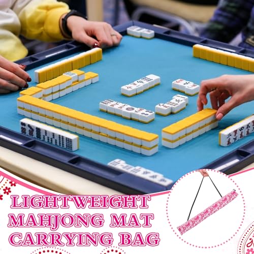 35 Inch Pink Printed Mahjong Mat Carrying Bag with Strap Canvas Drawstring Mahjong Holder Bag for Yoga Mats Board Games Travel Storage
