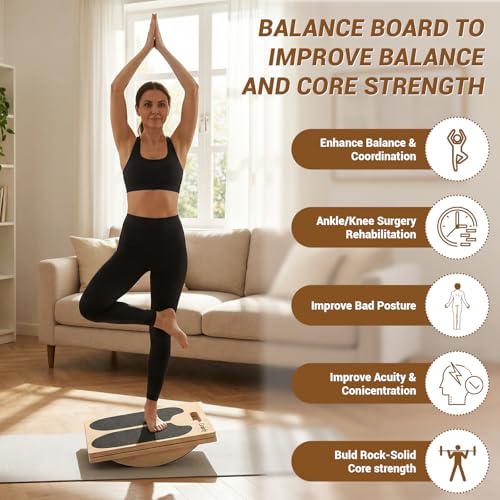 2-in-1 Wooden Slant Board & Balance Board | Adjustable Incline Board for Calf Stretching, Squat Wedge, Ankle Support | Foldable Design | Includes Workout Poster & Resistance Bands