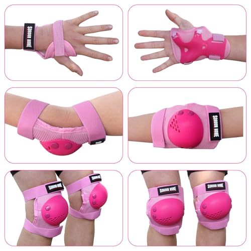 Kids/Youth Knee Pads Elbow Pads Wrist Guards 3 in1Protective Set, for 3-15 Years Child Roller Skates, Cycling, Inline Skating, Skateboard, BMX Bike, Balance Bike, Scooter Riding Sports - color: Pink, size: Small (3-7 years)