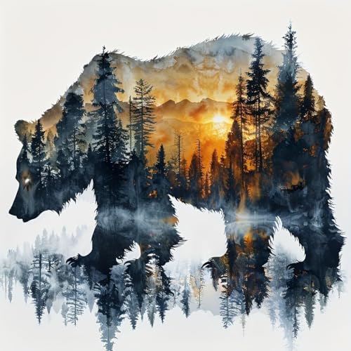 Meothan Paint by Numbers Kit for Adults Beginner 16x16 inch (Without Frame) | Forest Bear Adult Paint by Number Kits on Canvas, DIY Acrylic Oil Easy Painting by Numbers for Home Wall Decor - color: 1 Pack Bear, size: 15.7 x 15.7 in