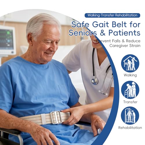 Gait Belt for Seniors 63 Inch with Sturdy Metal Buckle – Adjustable Physical Therapy Strap Transfer & Walking Assist Belt Safety Belt for Elderly Disabled Caregivers, Nurses, Physical Therapists - color: Off White