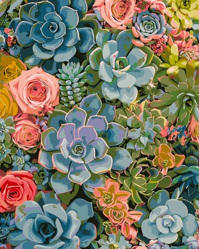 DOTSTART Paint by Numbers Kit for Adults,Colorful Succulents Plants Paint by Number for Adults,Acrylic Adults' Paint-by-Number Kits, Easy Paint by Number Adult Canvas for Home Art Decor, 16X20 inch - color: PB450-1