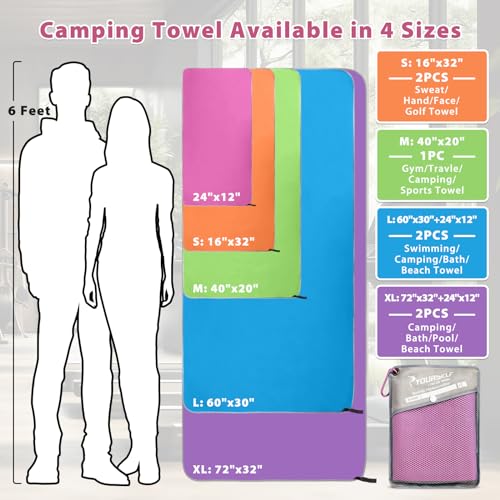 SYOURSELF Microfiber Camping Towel, Quick Dry Towel, Soft Absorbent Compact Travel Gym Workout Sweat Towel for Beach Yoga Swim Travel Camping Hiking Backpack Essentials (M:40"x20") - color: Hot Pink, size: M:40.00" x 20.00"