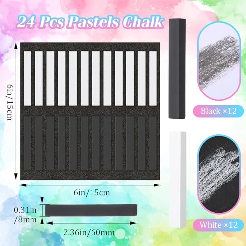 Watersay 24 Pcs Soft Pastel Drawing Chalk Set Square Sketch Chalk Non-toxic Artist Pastel Sticks for Professional Artists and Art Lovers(60 x 8 x 8 mm,Black,White) - color: Black, White, size: 1 Count (Pack of 24)