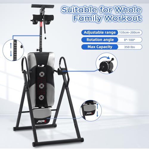 Teclor Inversion Table,Advanced Heat and Massage Function,Strength Training Inversion Table for Back Pain Relief,Heavy Duty Inversion Table 350 lbs Capacity with Wider and Thickened Backrest - color: 실버/블랙.