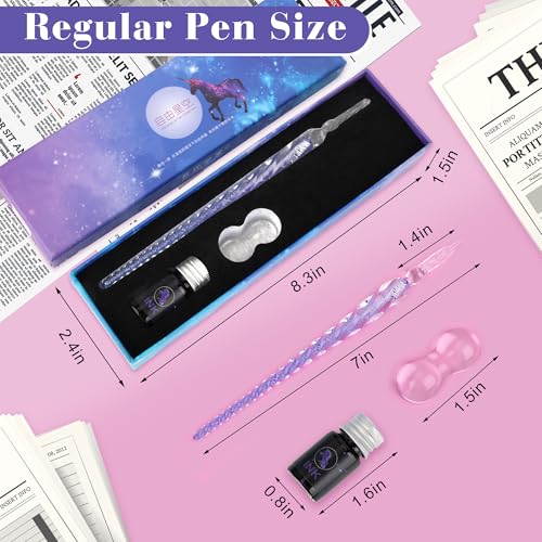 Luxiv Glass Dip Pen Set, Purple Crystal Pen With Ink, Holder, and Package - color: Purple, style: Basic
