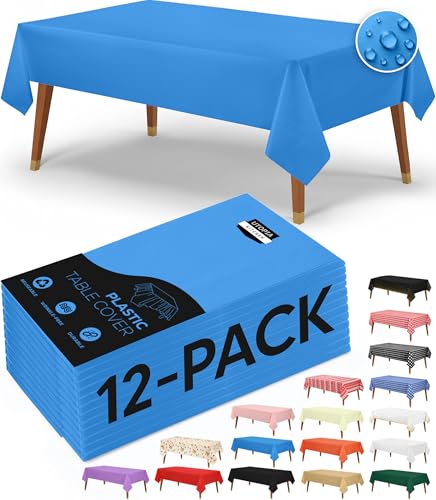 Utopia Kitchen Plastic Table Cloth Disposable [Blue, 12 Pack] | 54x108 Inch Rectangle Tablecloth Waterproof Stain Resistant Party Table Cover - color: Blue, size: 54X108 Inch - 12PC