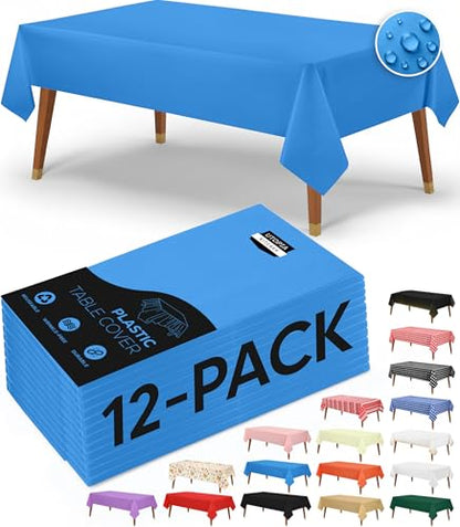 Utopia Kitchen Plastic Table Cloth Disposable [Blue, 12 Pack] | 54x108 Inch Rectangle Tablecloth Waterproof Stain Resistant Party Table Cover - color: Blue, size: 54X108 Inch - 12PC