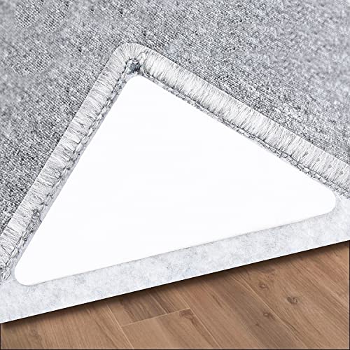 12Pcs Rug Tape, Dual Sided Washable Removable Prevent Curling Corner Carpet Holder, Keep Rug in Place Non Slip Adhesive Rug Stickers,Hardwood Floors and Tile - color: White