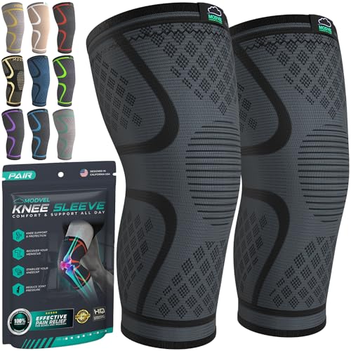 Modvel Compression Knee Brace for Women & Men - 2 Pack Knee Brace for Women Running Knee Pain, Knee Support Compression Sleeve, Workout Sports Knee Braces for Meniscus Tear ACL & Arthritis Pain Relief - color: A Black, size: Large