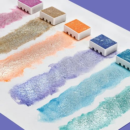 15 Color Super Glitter Watercolor Paint Set - Metallic & Shimmery for Art, Crafts | Easy to Load, Superior Adhesion, Quick Activation on Paper