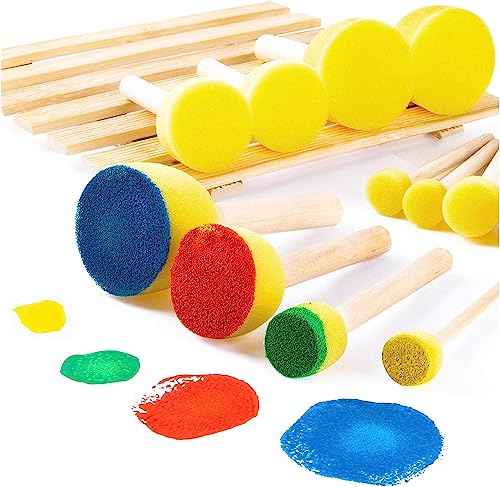 48 Pieces Round Sponges Brush Set, Round Sponge Brushes | for Painting, Wooden Handle Foam Brush Sponge Painting Tools for Kids Painting Crafts - style: 3F-RoundSponges48PCS