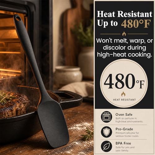 HANSGO Silicone Spatula Set, 6 PCS Food Grade Kitchen Utensils with Silicone Brush, 480°F Heat Resistant Non Stick Rubber Spatula for Scraping, Cake Baking, Cooking, Mixing, Dishwasher Safe