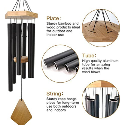 Wind Chimes 30 Inches Deep Tone Memorial Wind Chimes with Hook for Mother's Day/Housewarming/Christmas, Patio, Garden, Yard, Home Decor, Black - size: 30"BK