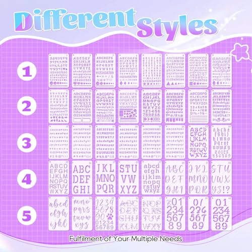 UCEC 40 PCS Letter Stencils for Painting, 6 Sizes 0.3-1.45 Inch for Crafts | 6+ Sizes 0.3/0.35/0.55/0.65/0.85/1.45 Inch Number & Alphabet Stencils for Crafts, Bullet Journal Stencil & Stencil for Art - size: 4*7 inch/40 pcs