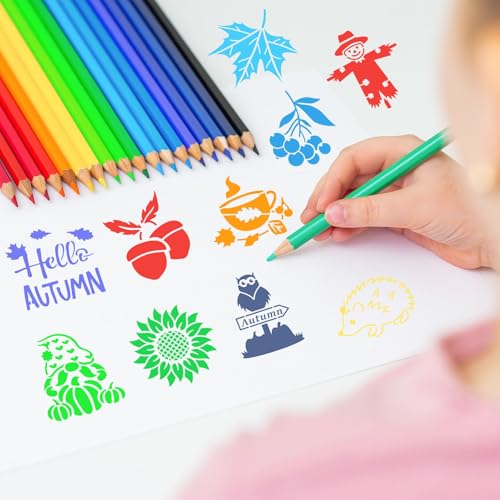 JULMELON 20Pcs Fall Stencils for Painting on Wood Cute Autumn Crafts Kids | Small Reusable Fall Stencils for Drawing, Kids DIY Holiday Art Painting, Cute Thanksgiving Autumn Style Wood Crafts Decor - style: Fall