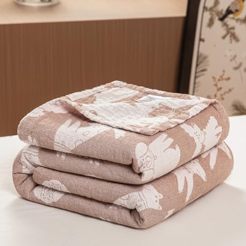 MEJU Dogs Puppy Brown Kids Muslin Lightweight Blanket for Bed Sofa Couch 100% Combed Cotton 3 Layer Soft Warm Reversible Throw Blanket Bedspread Bed Coverlet (Animals, F/Q 80 in x 90 in) - color: Animals, size: F/Q 80 in x 90 in