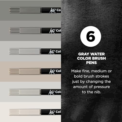 SAKURA XBR-6SA 6-Piece Koi Coloring Brush Pen Set, Gray | Watercolor Brush Pen Set, Durable Tip Springs Back to Shape, Odorless Water-Based Solvent for Smooth Blending - color: Gray, size: 1 Count (Pack of 6)