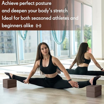 RoundFunny 4 Pack Yoga Blocks Non Slip Pilates Foam Brick - color: Brown