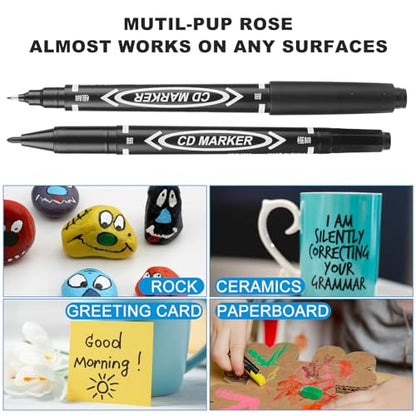 YUXIANLB Black Markers for Drawing, 10 Pack Dual Tip Brush Pens Permanent Marker Set for Art Drawing Sketching Writing Dooding Marking