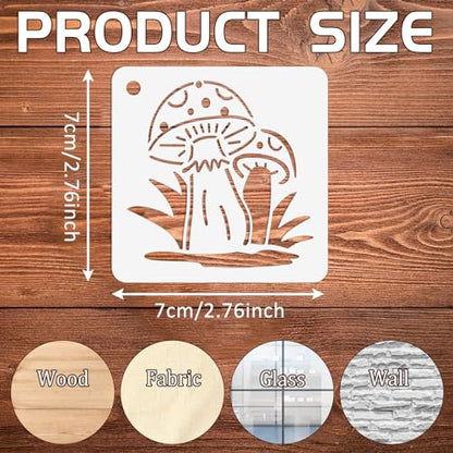 Augshy 56Pack Mushroom Stencils for Painting Moon Flowers Wall Decor 3 Inch | Reusable Plastic, Wall Floor Rock DIY Art Projects, Painting Stencils for Walls, Mushroom Wall Stencil Template - style: Mushroom