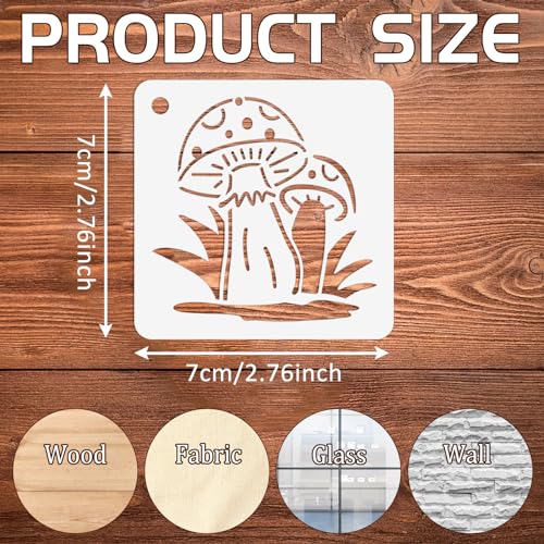 Augshy 56Pack Mushroom Stencils for Painting Moon Flowers Wall Decor 3 Inch | Reusable Plastic, Wall Floor Rock DIY Art Projects, Painting Stencils for Walls, Mushroom Wall Stencil Template - style: Mushroom