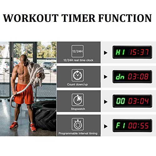 Gym Timer Clock Digital Interval Tabata Workouts Fitness Wall Small with Remote Home Garage Office Jujitsu School Referee Studio Church Service (Two Green+Four Red 1.5") - color: Two Green+four Red 1.5"