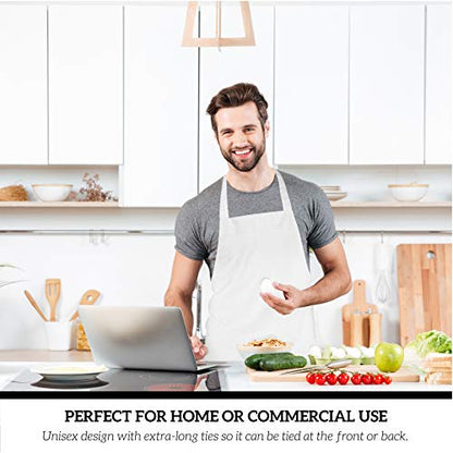 12 Pack Bib Apron - Unisex White Aprons, Machine Washable Aprons for Men and Women, Kitchen Cooking BBQ Aprons Bulk (Pack of 12, No Pockets, White) - color: White, size: 12 Pack