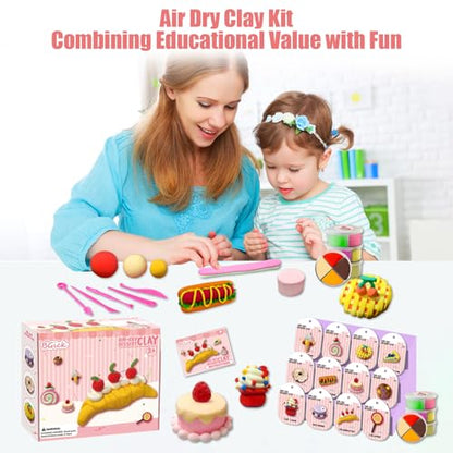 Air Dry Clay for Kids, Cake Themed, DIY Model Magic Clay with Sculpting Tools and Tutorials, 12 Boxes Modeling Magic Soft Clay Art Sculpting Supplies, Arts and Crafts Gift for Kids