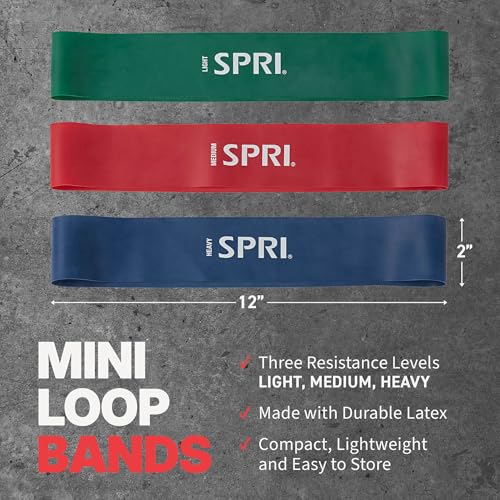 SPRI Mini Loop Bands Kit, Set of 3 - Light, Medium, Heavy Resistance Bands for Lower Body Workouts, Toning Muscles, and Exercise