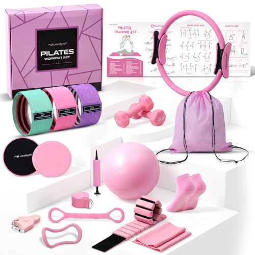 Home Pilates Kit Pilates Equipment Set for Women, Pilates Essentials Kit - color: Pink - 13 Pieces Kit