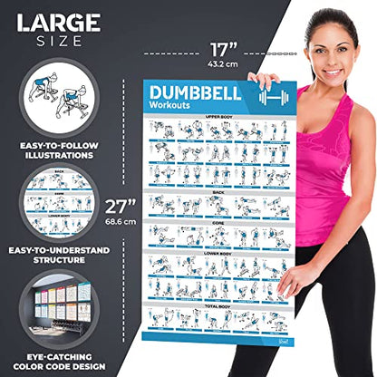 [12-PACK] Laminated Large Workout Poster Set - Perfect Workout Posters for Home Gym - Exercise Charts Incl. Dumbbell, Yoga Poses, Resistance Band, Kettlebell, Stretching & More Fitness Gym Posters - style: White