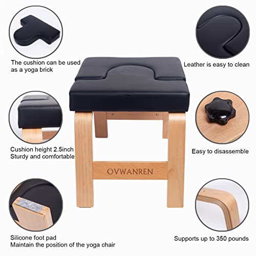 Yoga Headstand Bench- Stand Yoga Chair for Family, Gym - Wood and PU Pads - Relieve Fatigue and Build Up Body (Black) - color: Black