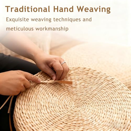 Straw Cushion Floor Pillow Japanese Style Handcrafted Tatami Floor Cushion Mat Natural Woven Grass Seat Cushions Round Padded Room Floor Straw Mat for Home 45cm - size: 44*44*5cm