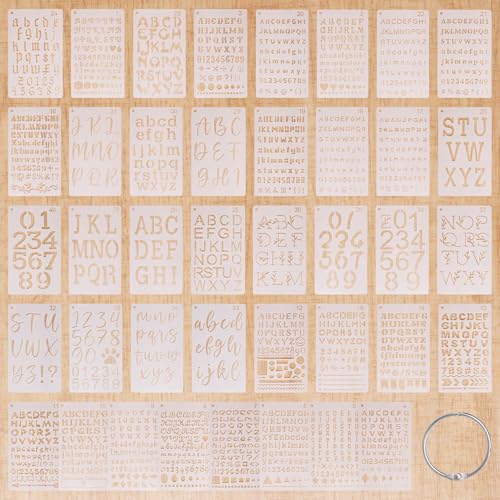 40 Pieces Small Letter Stencils for Painting 4 x 7 Inch, Reusable Alphabet Stencils, Plastic Templates Letters and Numbers with Geometric Shape Symbols for Art Projects, Notebook, Home Decor