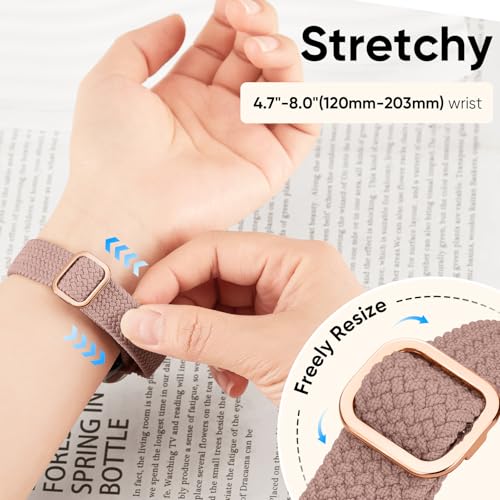 Slim Braided Stretchy Band Compatible with Apple Watch Bands Women | 40mm 41mm 42mm 38mm 44mm 45mm 46mm 49mm Thin Elastic Nylon Solo Loop Strap ,Wristband for iWatch Series 11 10 9 8 7 6 5 4 SE - color: Pink, size: 38/40/41/42mm