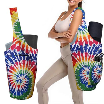 Yoga Mat Bag Carrier for Women Workout Large Waterproof with Zipper Pocket, Keychain and Wide Shoulder Straps - color: rainbow