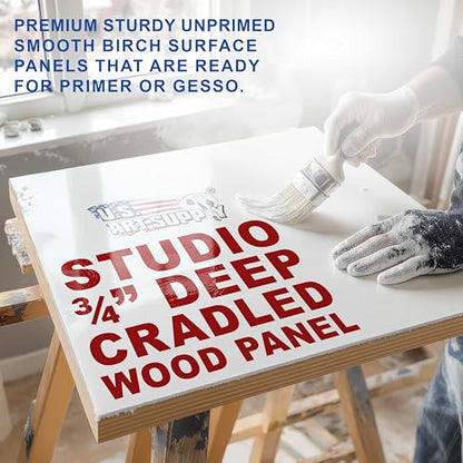 U.S. Art Supply 16" x 16" Unfinished Cradled Wood Panels for Painting, Studio 3/4" Deep (2 Pack) - Artist Depth Birch Wooden Wall Canvases - Mixed-Media Craft, Acrylic, Oil, Encaustic, Paint Pouring - size: 16" x 16", style: Square