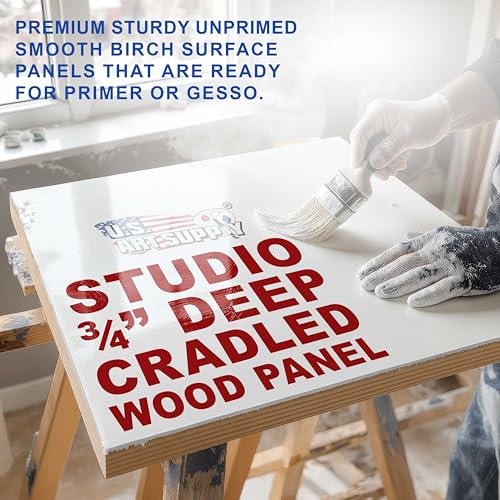 U.S. Art Supply 24" x 24" Unfinished Cradled Wood Panels for Painting, Studio 3/4" Deep (2 Pack) - Artist Depth Birch Wooden Wall Canvases - Mixed-Media Craft, Acrylic, Oil, Encaustic, Paint Pouring - size: 24" x 24", style: Square