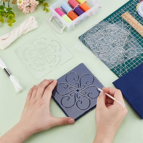 FREEBLOSS 4pcs Acrylic Sashiko Stencil Kit Plastic Sashiko Stencil Cherry Blossoms Sashiko Pattern Template Acrylic Embroidery Tool Geometric Sashiko Pattern Template Drawing Line 4.7 * 4.7inch - style: Japanese