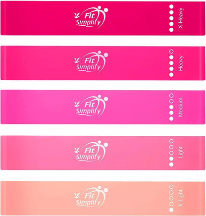 Fit Simplify Resistance Loop Exercise Bands with Instruction Guide and Carry Bag, Set of 5 - color: Pink
