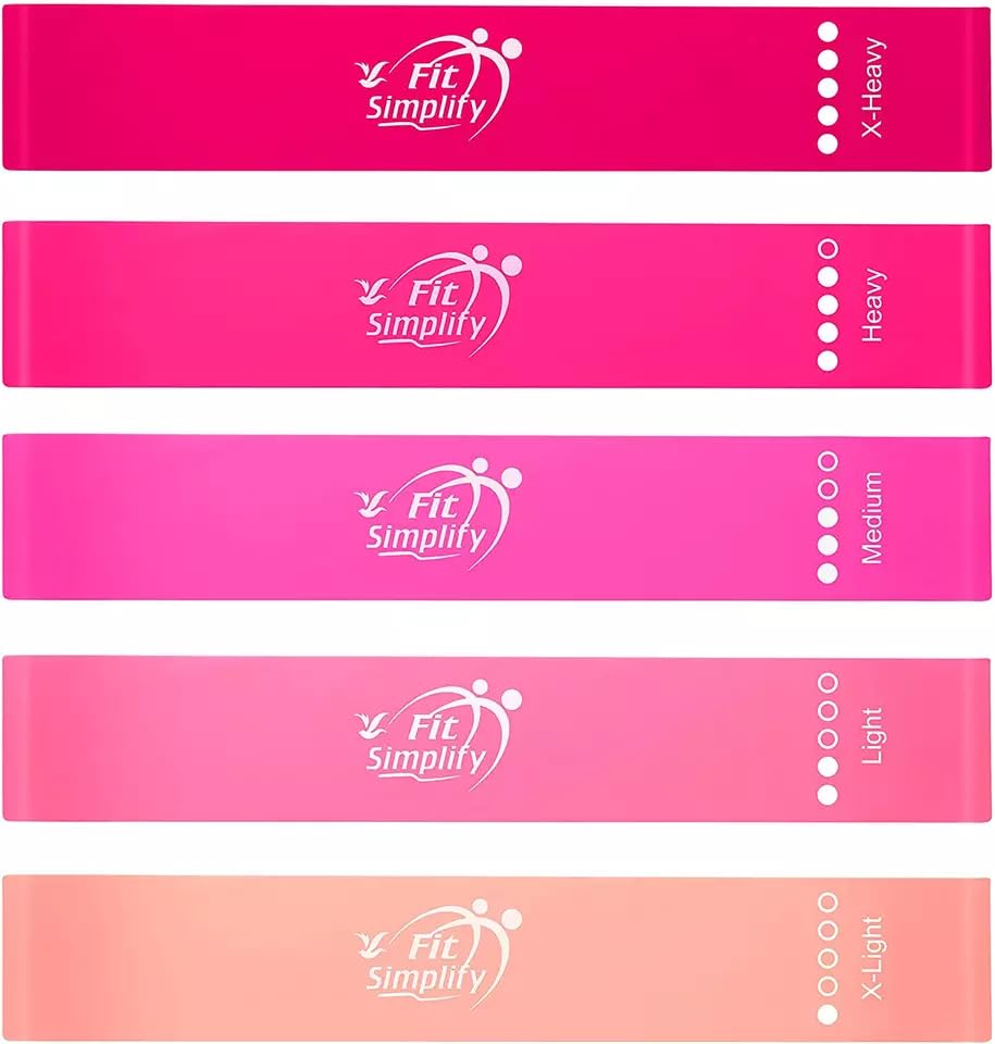 Fit Simplify Resistance Loop Exercise Bands with Instruction Guide and Carry Bag, Set of 5 - color: Pink