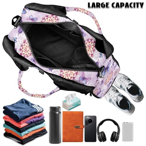 Yoga Gym Bag with Removable Adjustable Shoulder Strap, Shoe Compartment & Top Yoga Mat Holder 17.72x8.66x9.84in - color: Butterfly Mandala Floral Print