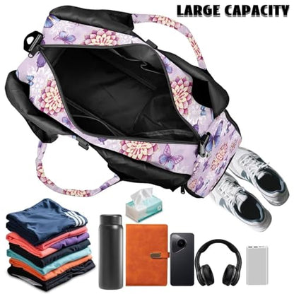 Yoga Gym Bag with Removable Adjustable Shoulder Strap, Shoe Compartment & Top Yoga Mat Holder 17.72x8.66x9.84in - color: Butterfly Mandala Floral Print
