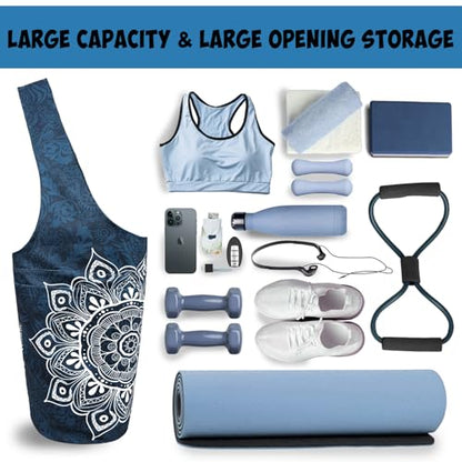 Yoga Mat Bag Carrier for Women with Side Large Pocket Durable Linen Workout Gym Travel Storage Pilates Mats - color: Mandala